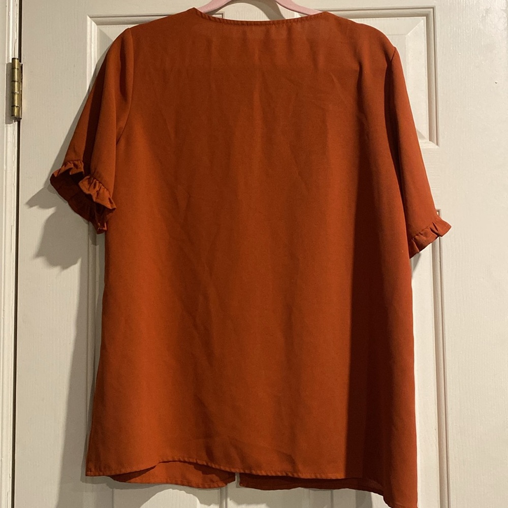 Short Sleeve Ruffle V Neck Blouse - Picture 2 of 2